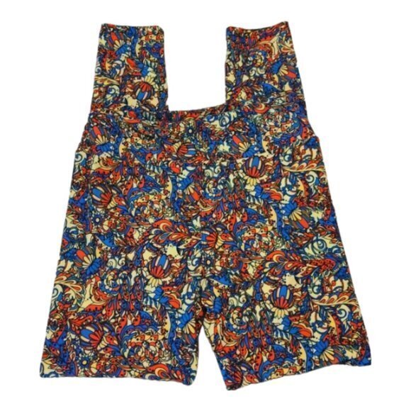 Lularoe Tan Blue Red Paisley Buttery Yoga Band Leggings Size O/S Euc #2381